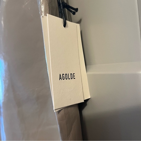 NWT Agolde Sz 31 Recycled Leather 90's Pinch Waist Pants Quail Beige Patent $378 - Picture 4 of 7